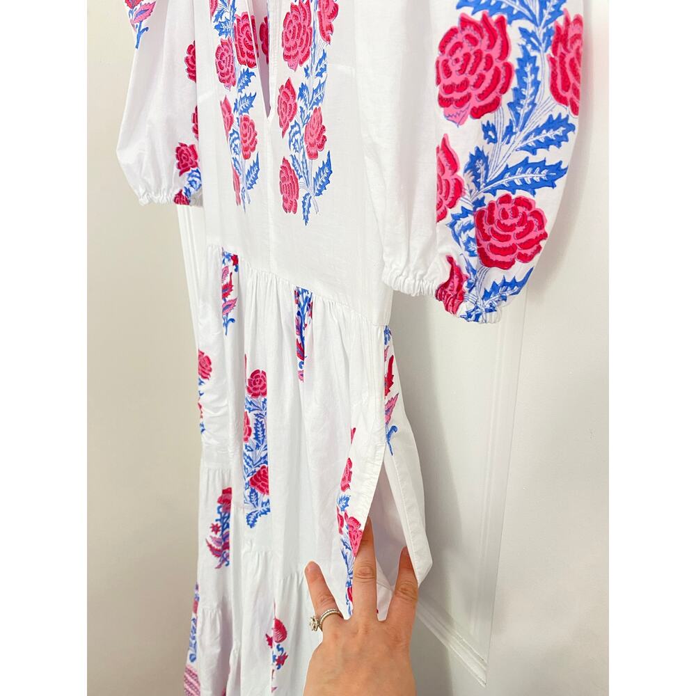OLIPHANT Tuckernuck Pink Blue Block Print Grandiflora Puff Sleeve Maxi Dress XS - Picture 10 of 14